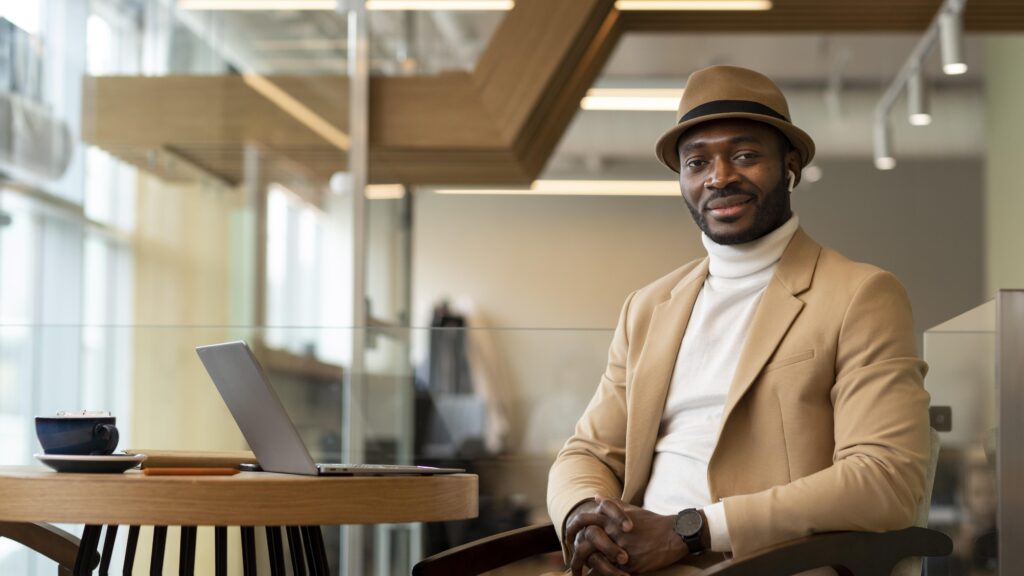 modern african american man working caffe